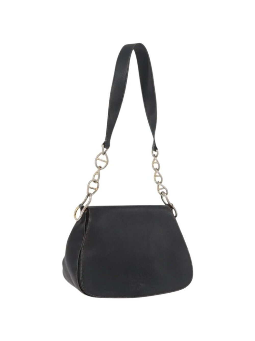PRADA Chain Shoulder Bag Leather Black Gold
